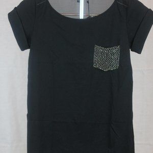 NWT Armani Short Sleeve Black Beaded Top, Small, Black
